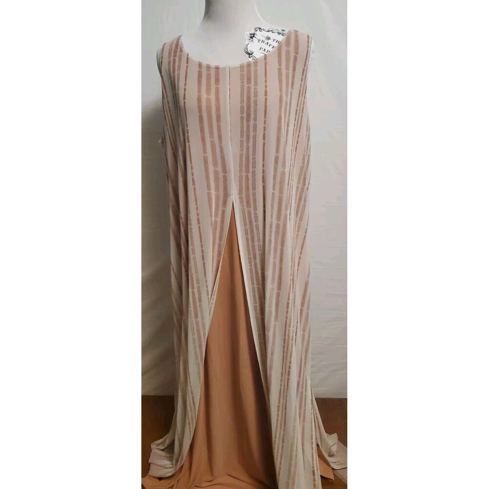 Marla Wynne Maxi Dress Slinky Sheath Tank Layered Slits Peach Stripes Size XL